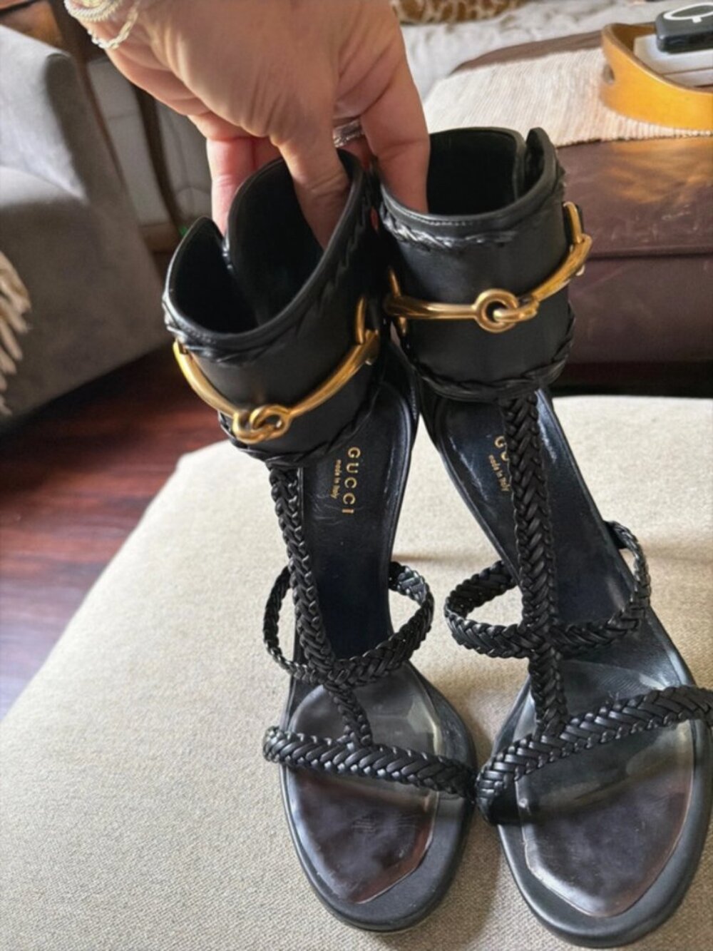 Gucci Horsebit Gladiator Sandals Braided Ankle Cuff Stiletto